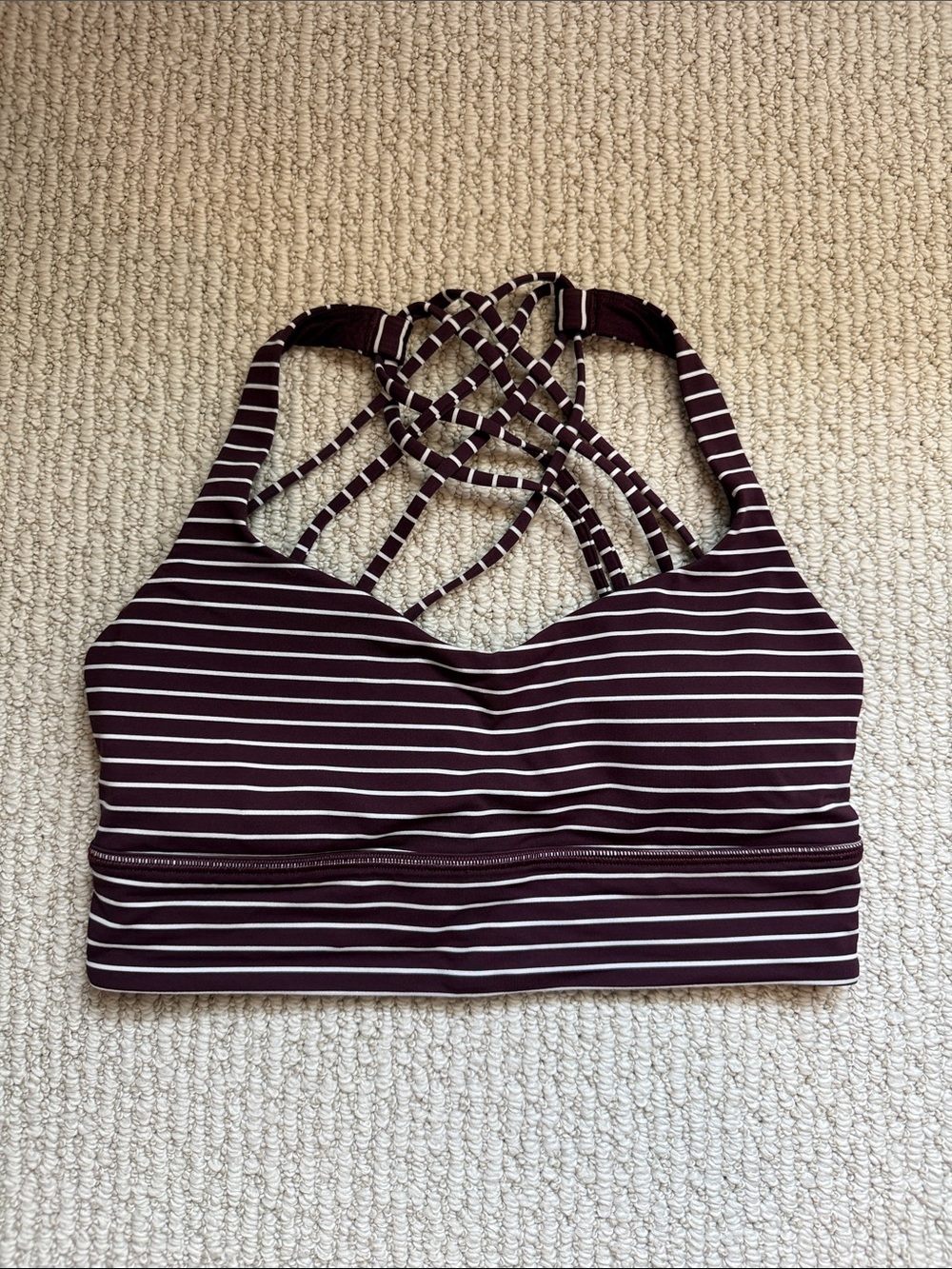 Lululemon Striped Wine Sports Bra with Crisscross Back